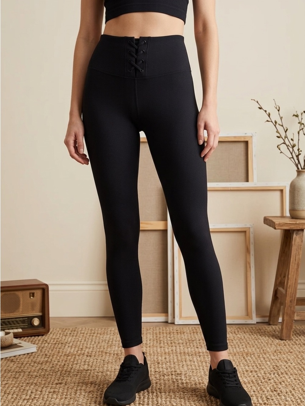 JoyLab Black High-Waist Lace-Up Leggings
